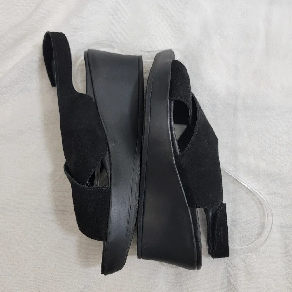 Mephisto Air-Relax‎ Black Suede Wedge Criss Cross Sandals 37 Portugal Slingback